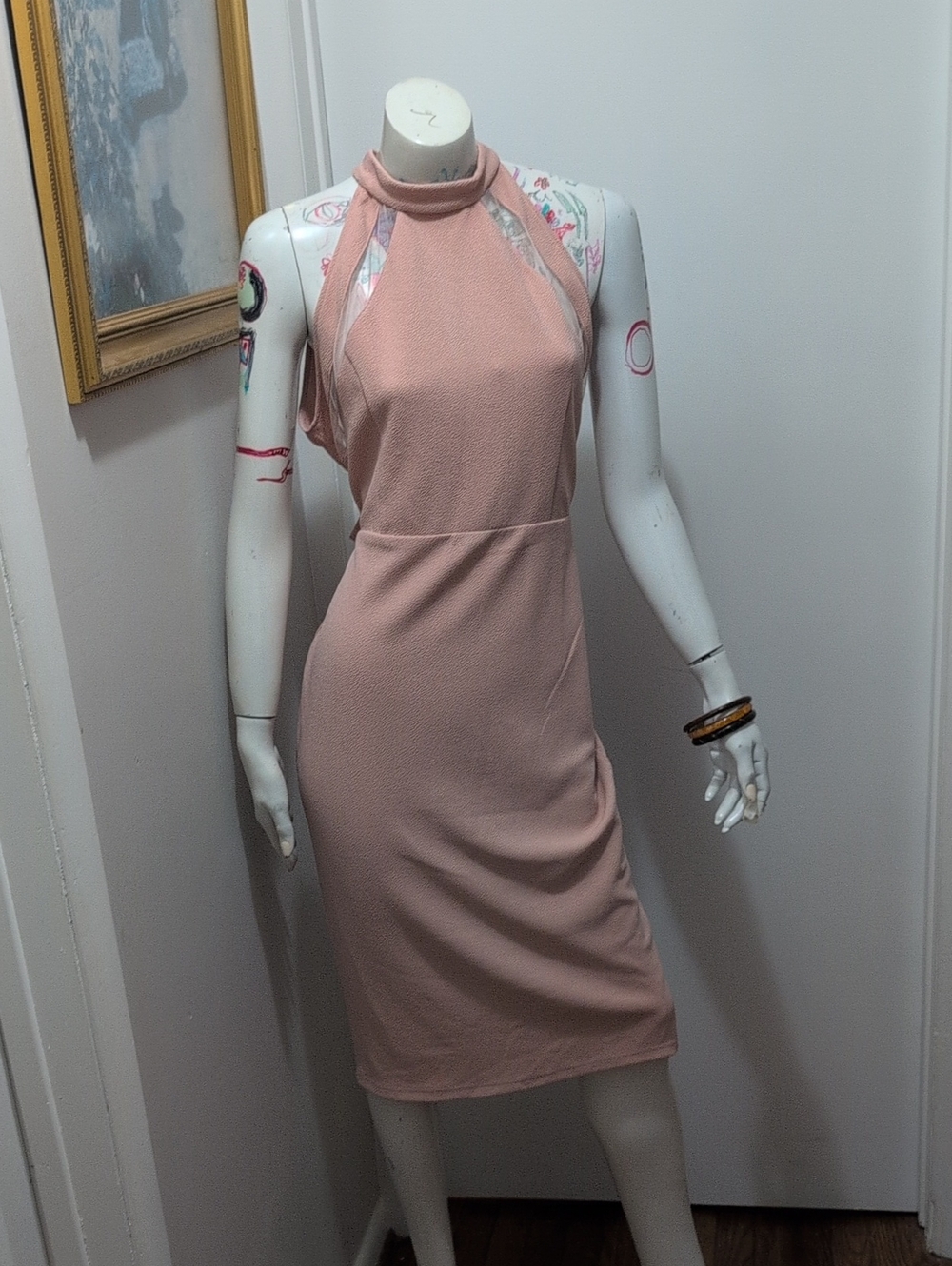 Armani Exchange Blush Pink Halter Midi Dress